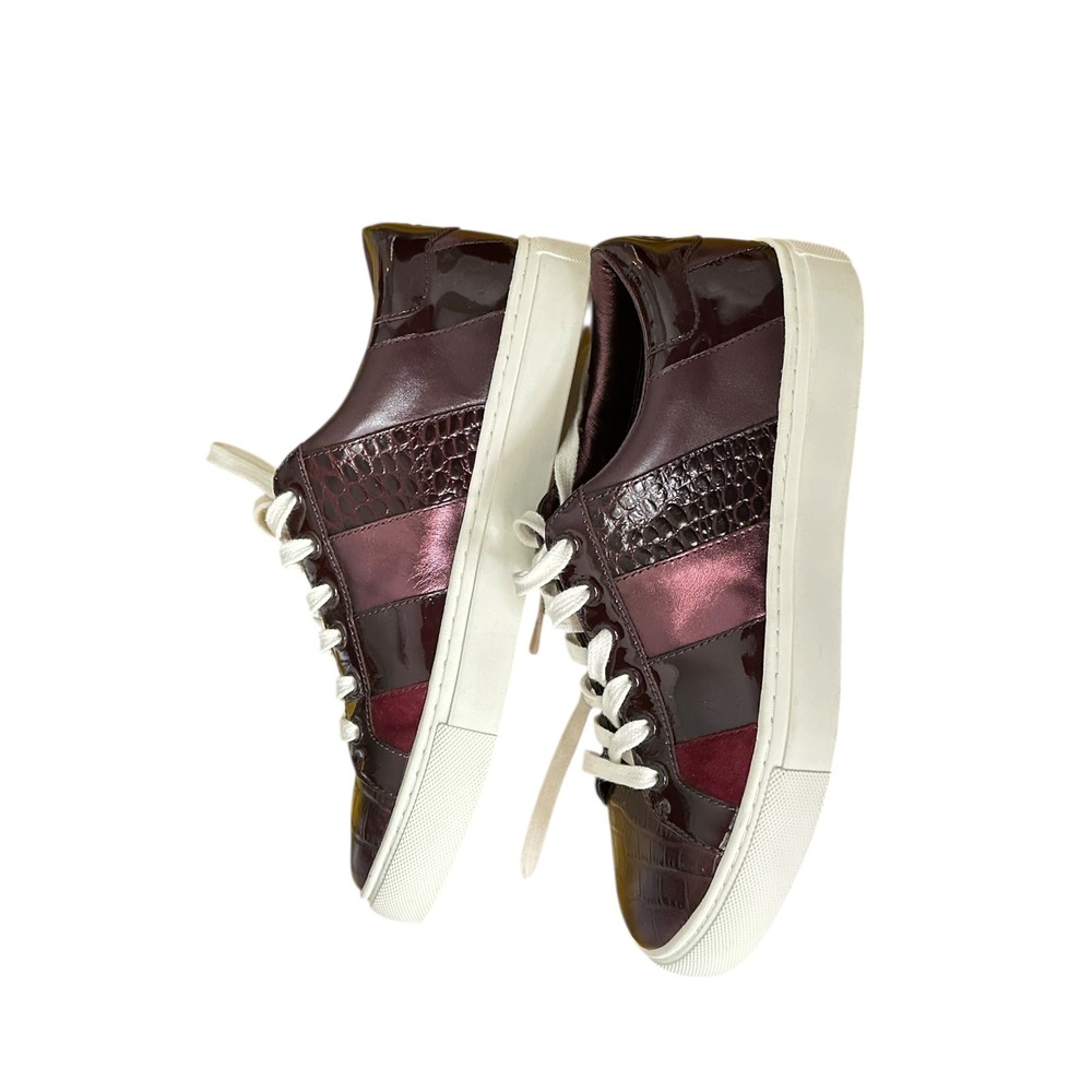 Tory Burch Howell Court Sneakers Burgundy Croc Patent Leather Multi Colorblock - Picture 8 of 16
